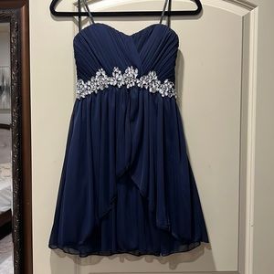 Strapless navy dress with back cut out